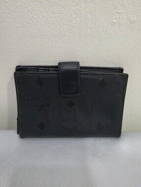 MCM Black Monogram Snap Logo Wallet